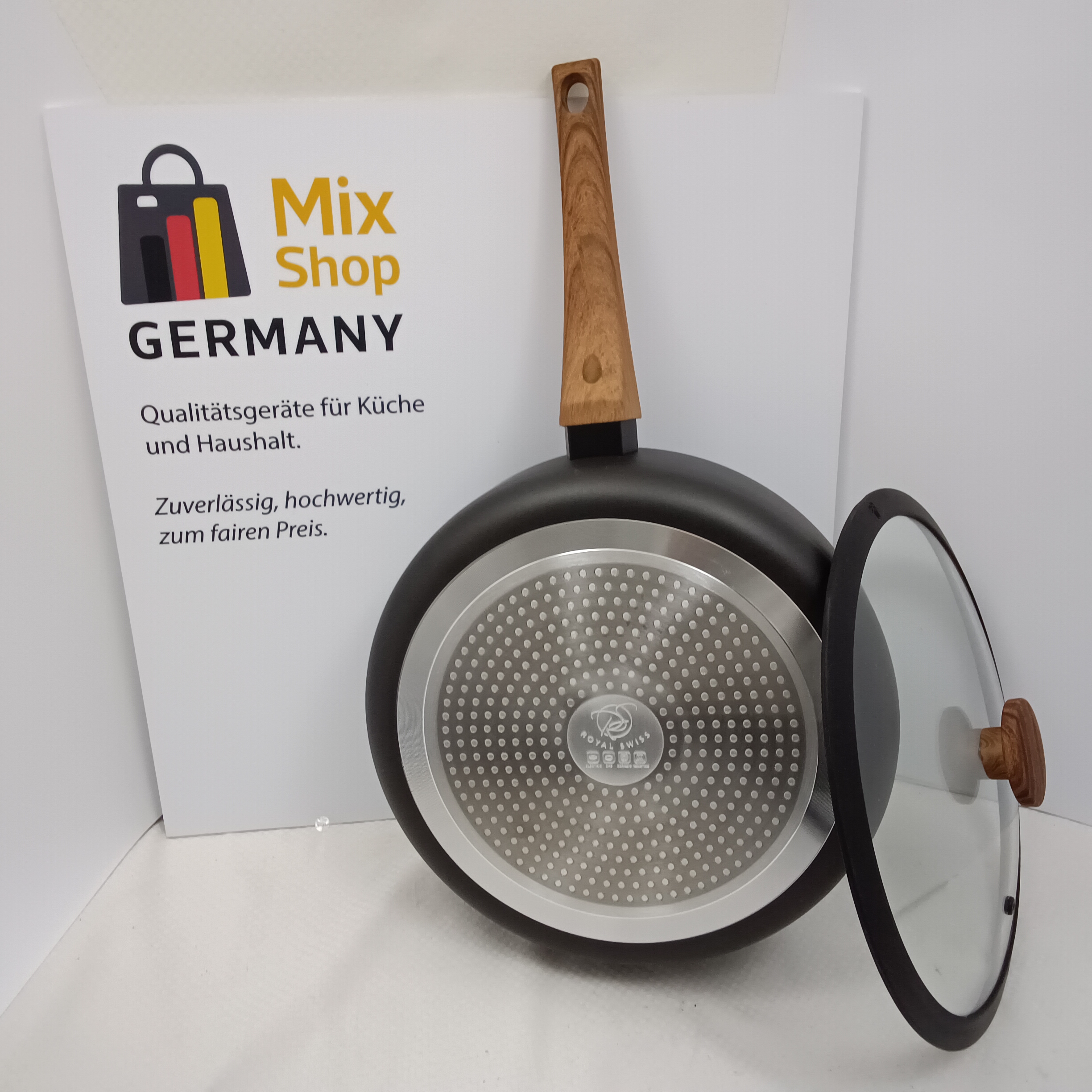 Tiefe Bratpfanne 2-tlg 28 cm mit Glasdeckel & Stay-Cool-Griff – Granit-Antihaftbeschichtung, induktionsgeeignet