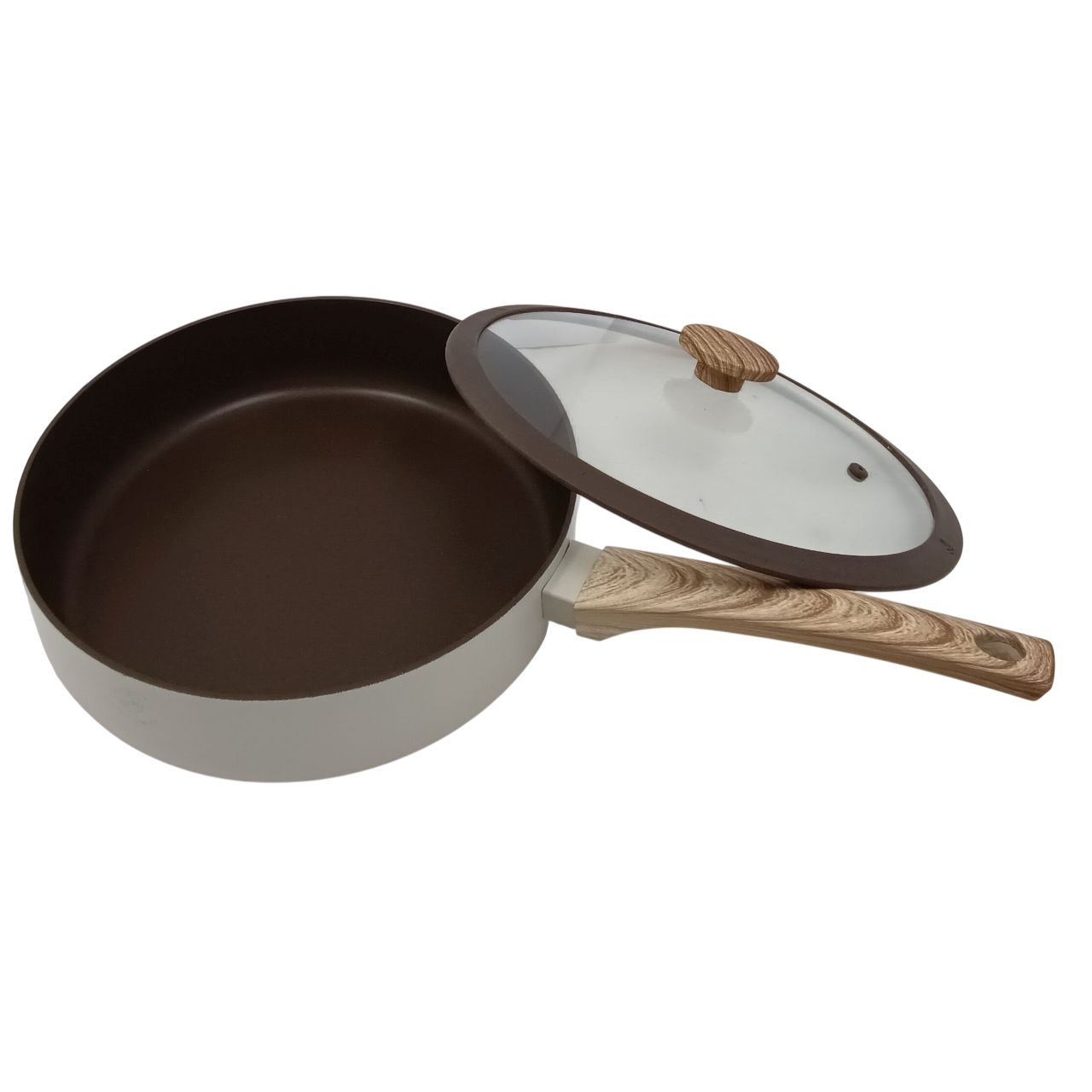 Tiefe Bratpfanne 2-tlg 28 cm mit Glasdeckel & Stay-Cool-Griff – Granit-Antihaftbeschichtung, induktionsgeeignet